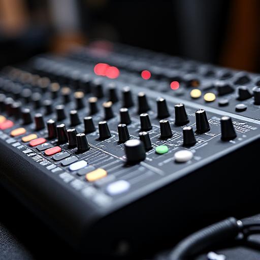 Mesa de mezclas de sonido profesional utilizada por la banda.